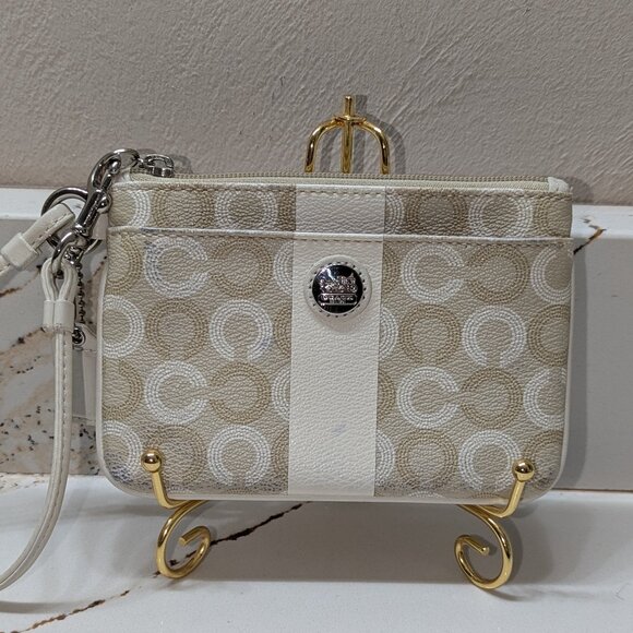 Coach small wristlet in ivory and beige. GUC - Picture 1 of 4